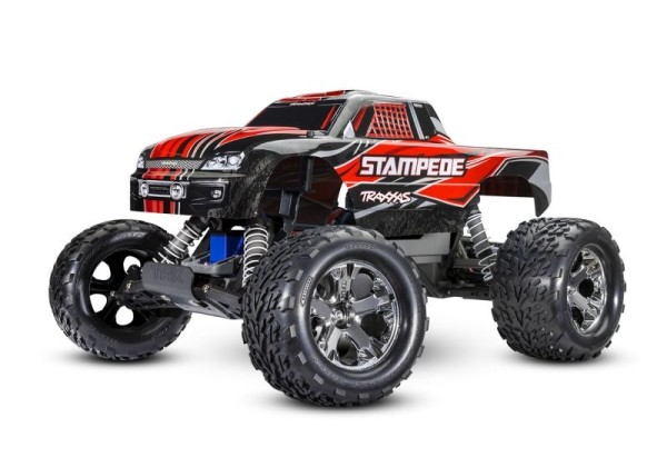 Traxxas 36054-8RED Stampede rot 1/10 2WD Monster-Truck RTR Brushed, mit Akku und 4 Ampere USB-C-Lade