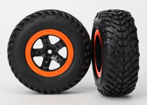 Traxxas 5864 Tire & wheel assy, glued (SCT, black, orange beadlock wheels, SCT off-road racing tires, foam inserts)