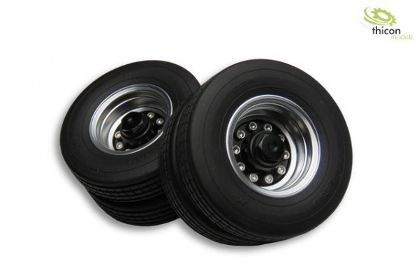 Thicon 50100 1:14 Low loader wheels with aluminum rims pair