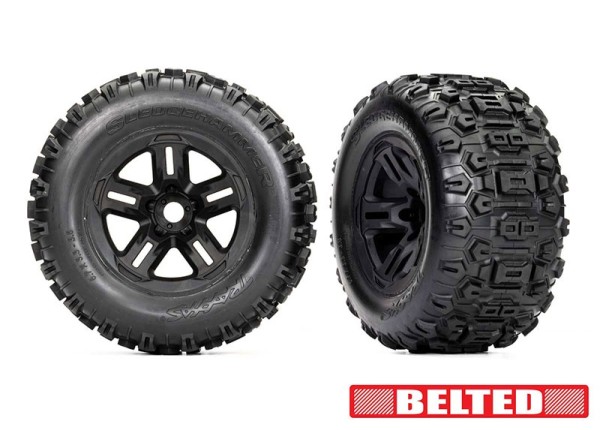 Traxxas 9573 Tires & wheels, assembled, glued (3.8" black wheels, belted Sledgehammer® tires, foam inserts) (2)