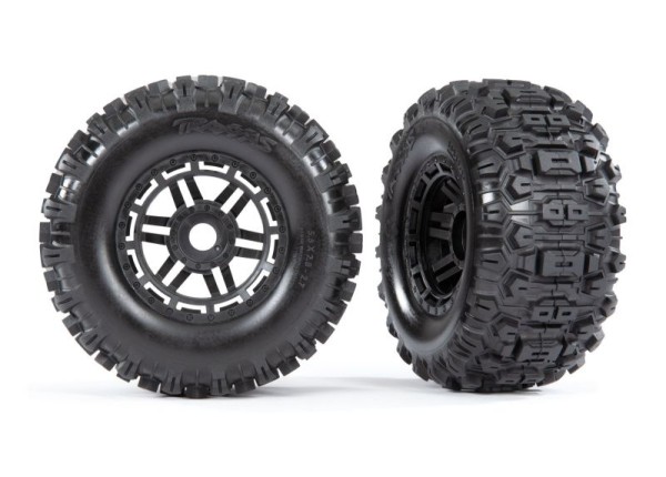 Traxxas 8973 Tires & wheels (black wheels, dual profile (2.8" outer, 3.6" inner), Sledgehammer® tires, foam inserts) (2) (17mm splined)
