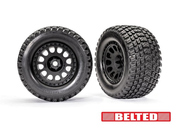 Traxxas 7862 Belted Tires & black wheels, assembled (left & right)