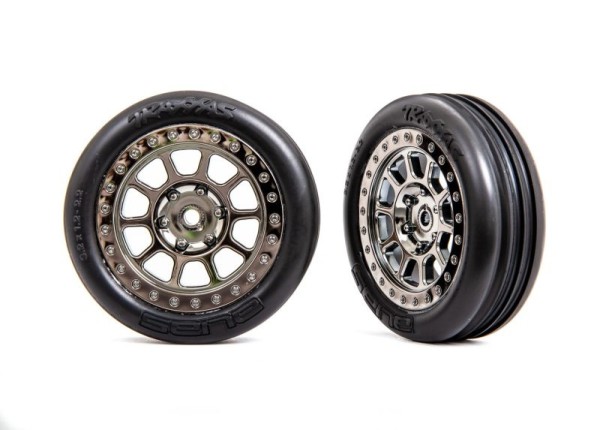 Traxxas 2471T Tires & wheels, assembled (2.2" black chrome wheels, Alias® ribbed 2.2" tires) (2)