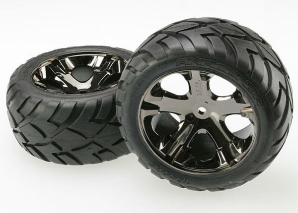 Traxxas 3773A Tires & wheels, assembled, glued (All Star black chrome wheels, Anaconda® tires, foam inserts) (electric rear)