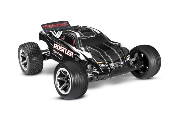 Traxxas 37054-8BLK Rustler black 1/10 2WD Stadium-Truck RTR Brushed, with battery and 4Ampere USB-C-Charger