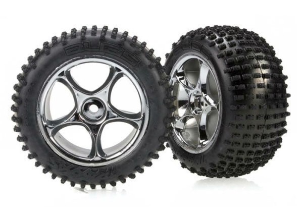 Traxxas 2470R Tires & wheels, assembled (Tracer 2.2" chrome wheels, Alias® 2.2" tires) (2)