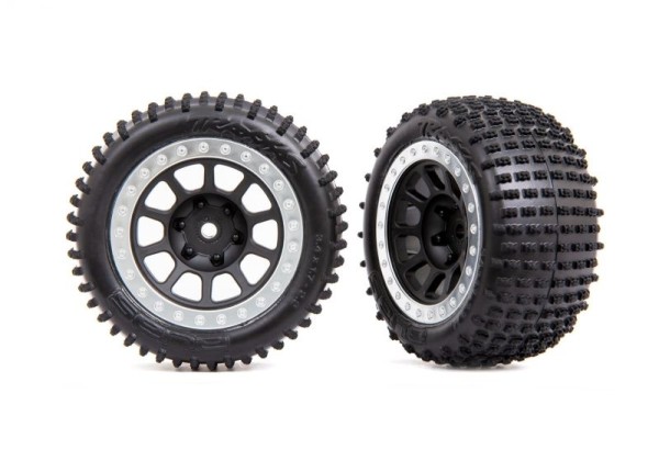 Traxxas 2470G Tires & wheels, assembled (2.2" black, satin chrome beadlock wheels, Alias® 2.2" tires) (2)