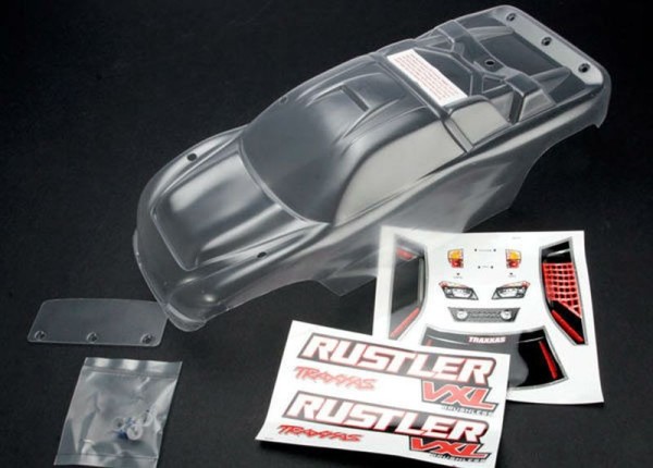 Traxxas 3714 Body, Rustler® (clear, window, lights decal sheet/ wing and aluminum hardware