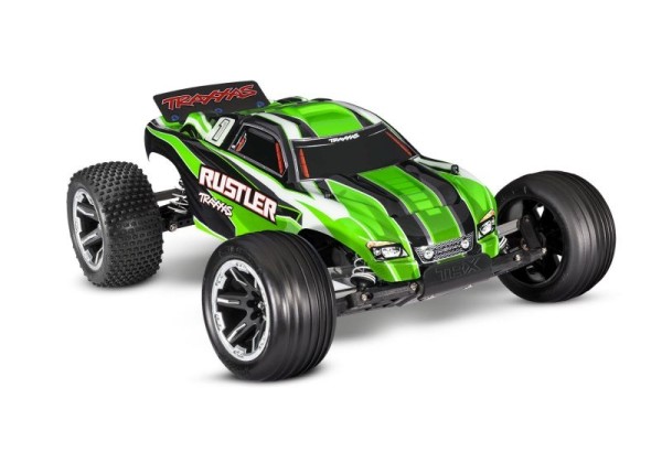 Traxxas 37054-8GRN Rustler green 1/10 2WD Stadium-Truck RTR Brushed, with battery and 4Ampere USB-C-Charger