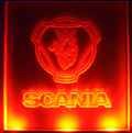 EBH 519 Scania sign illuminated in red