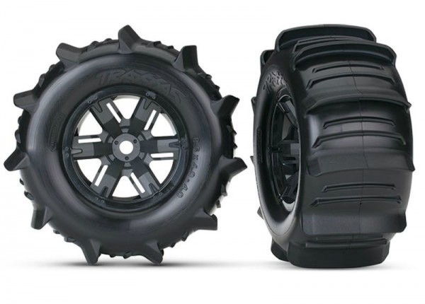 Traxxas 7773 Tires & wheels, assembled, glued (X-Maxx® black wheels, paddle tires, foam inserts) (left & right) (2)