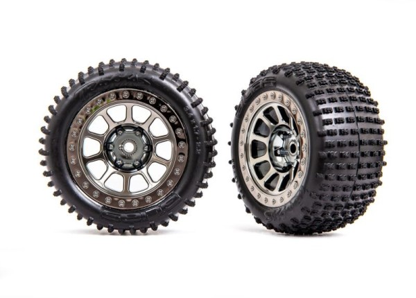 Traxxas 2470T Tires & wheels, assembled (2.2" black chrome wheels, Alias® 2.2" tires) (2)