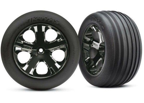 Traxxas 3771A Tires & wheels, assembled, glued (2.8")(All-Star black chrome wheels, Ribbed tires, foam inserts) (electric front) (2)