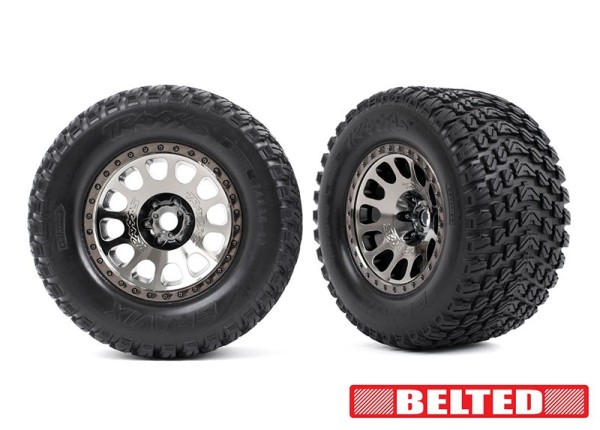 Traxxas 7862X Belted Tires & chrome wheels, assembled (left & right)