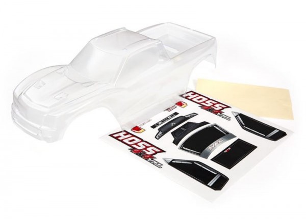 Traxxas 9011Body, Hoss™ 4X4 (clear, requires painting)/ window, grille, lights decal sheet