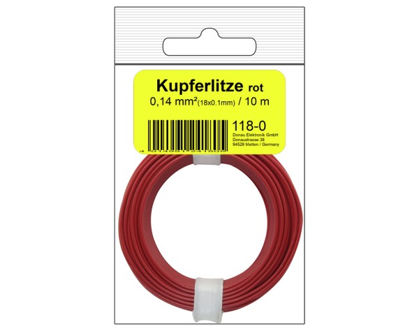 Donau 118-0 - copper strand Litze 0,14 mm² / 10 m / red