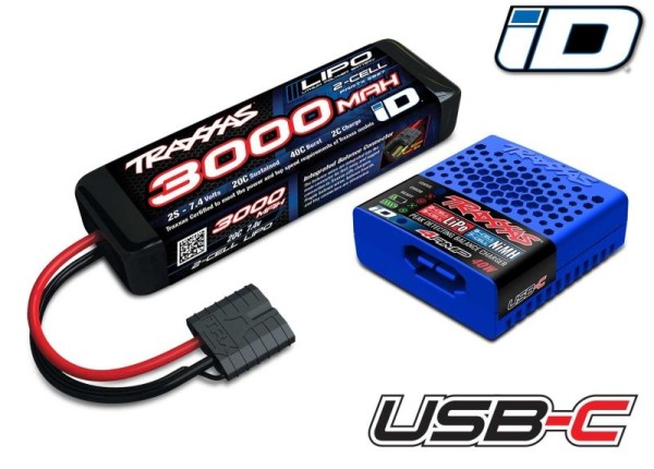 Traxxas 2985-2S complete Kit USBC-Multi-Chemistry Charger + 2s 3000mAh 7,4V Lipo with battery iD recognition