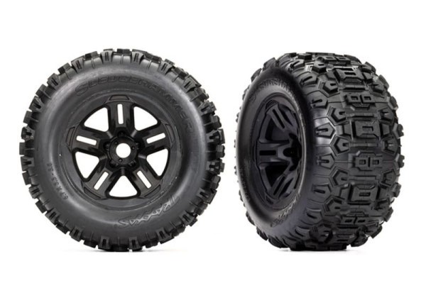 Traxxas 9672 Tires and wheels, 3.8" black wheels, Sledgehammer® tires (2)