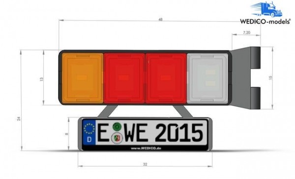 Wedico 2284 4-Chamber LED-Rear Lights with number plate